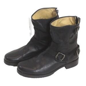 womens black FRYE 76603 veronica short harness boots back zip biker moto 11 B